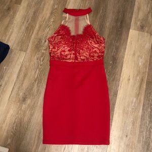 HOT Red Cocktail Dress w/Lace Top